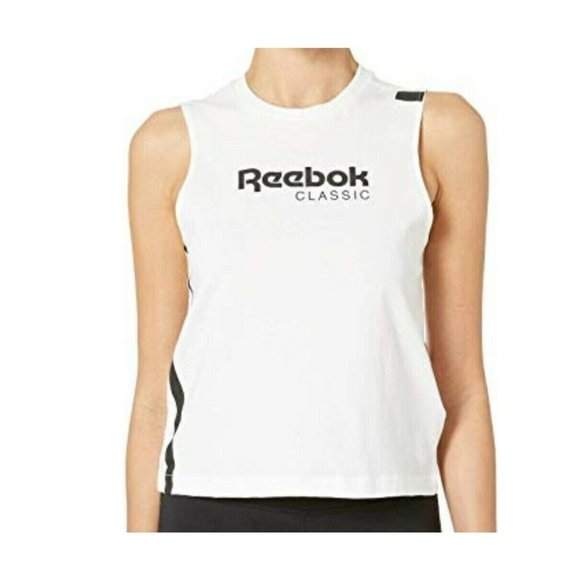 Reebok Womens Athletic Muscle Tank Small Logo Graphic White - Picture 1 of 7